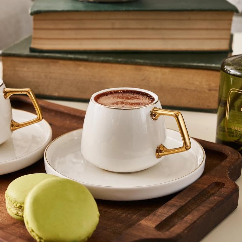 KARACA Saturn Gold Turkish Coffee Cup Set of 6, (12 Piece) Espresso Cups with Saucers - 3.3 oz Small Porcelain Modern Set - Ideal for Serving Greek, Arabic Coffee - Image 3